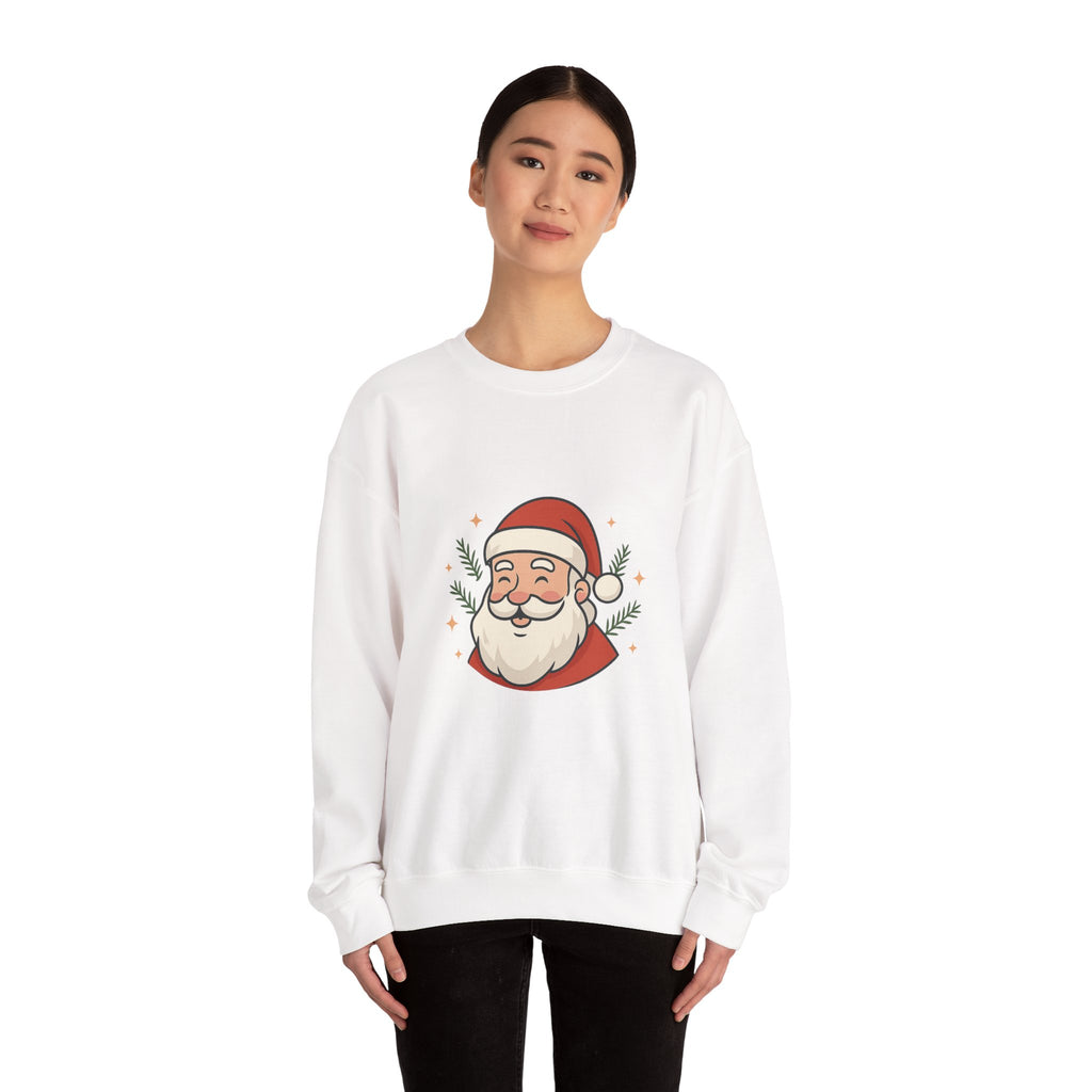 Smiley Santa Face Crewneck Sweatshirt — Cozy Christmas Holiday Sweater