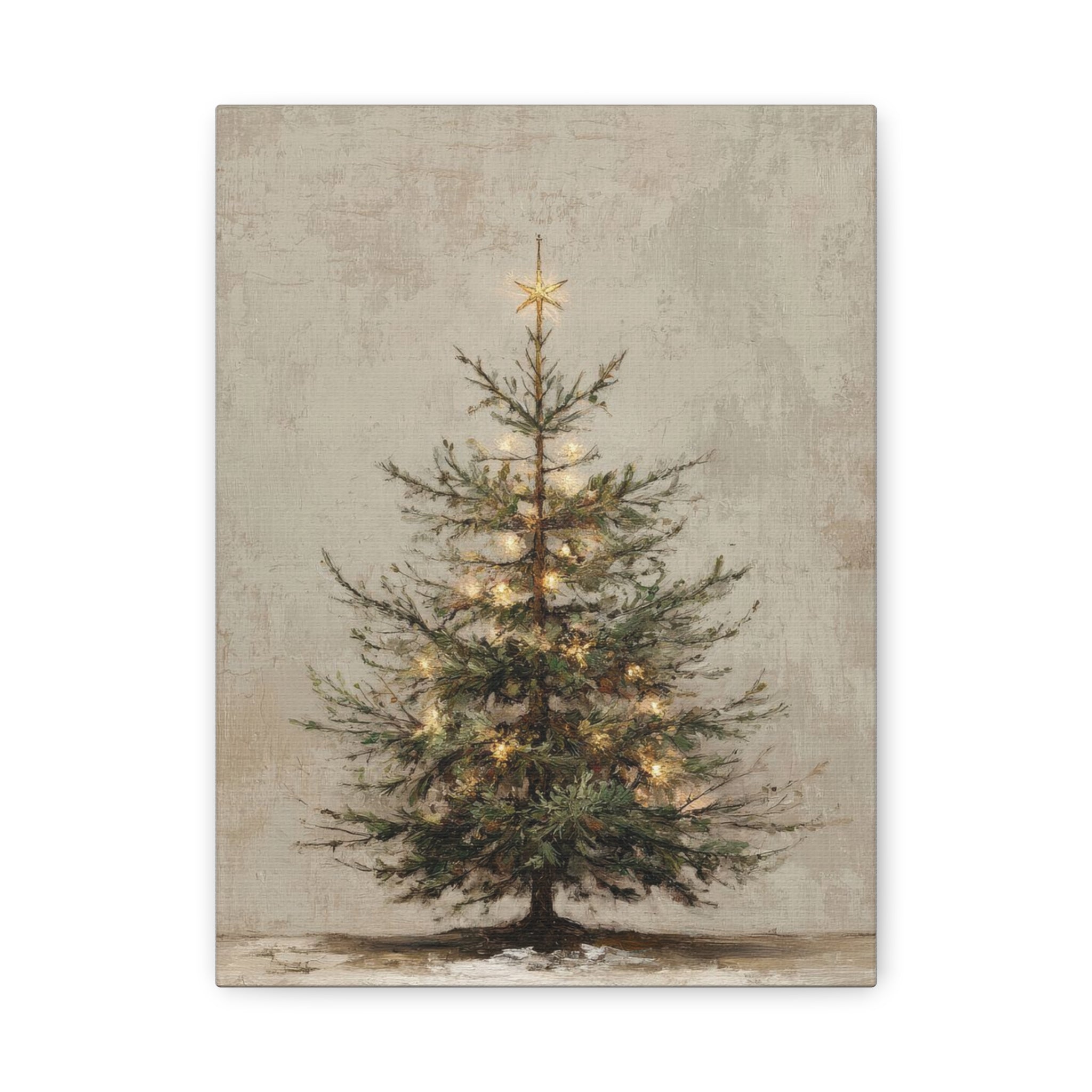 Vintage Christmas Tree Canvas Wall Art – Stretched Matte Holiday Canvas