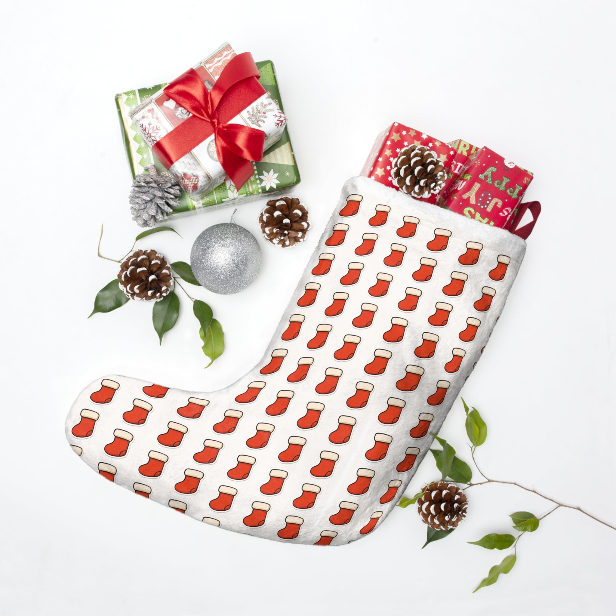 Scandinavian Red Pattern Christmas Stocking – Modern Holiday Decor