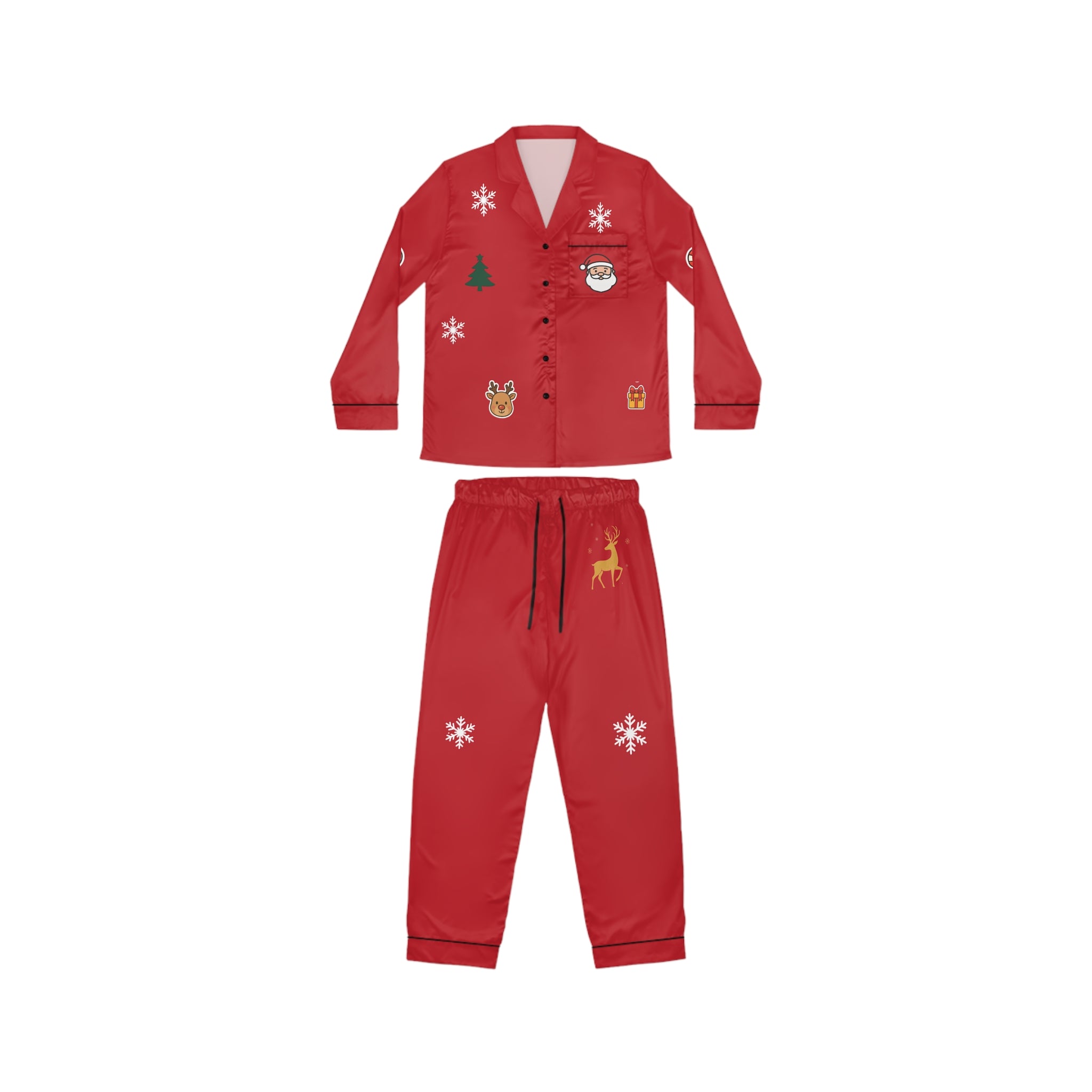 Women's Red Christmas Satin Pajama Set — Cute Holiday Print AOP