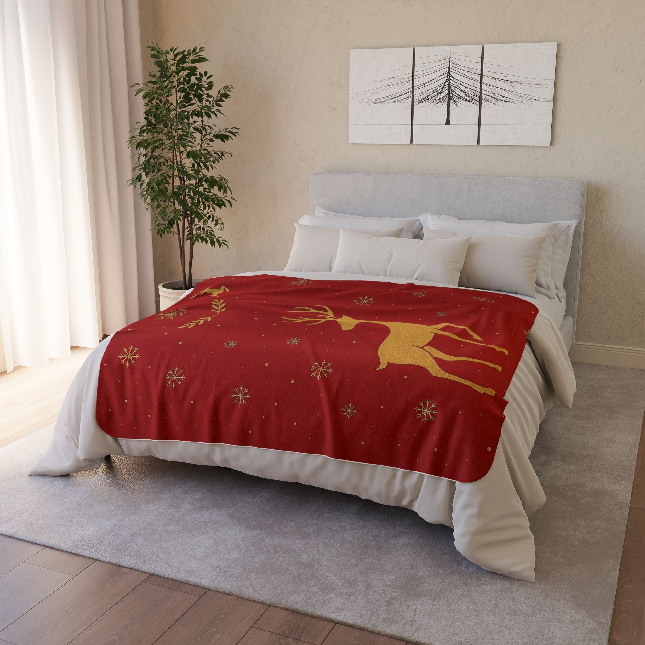Christmas Reindeer Fleece  Premium Blanket