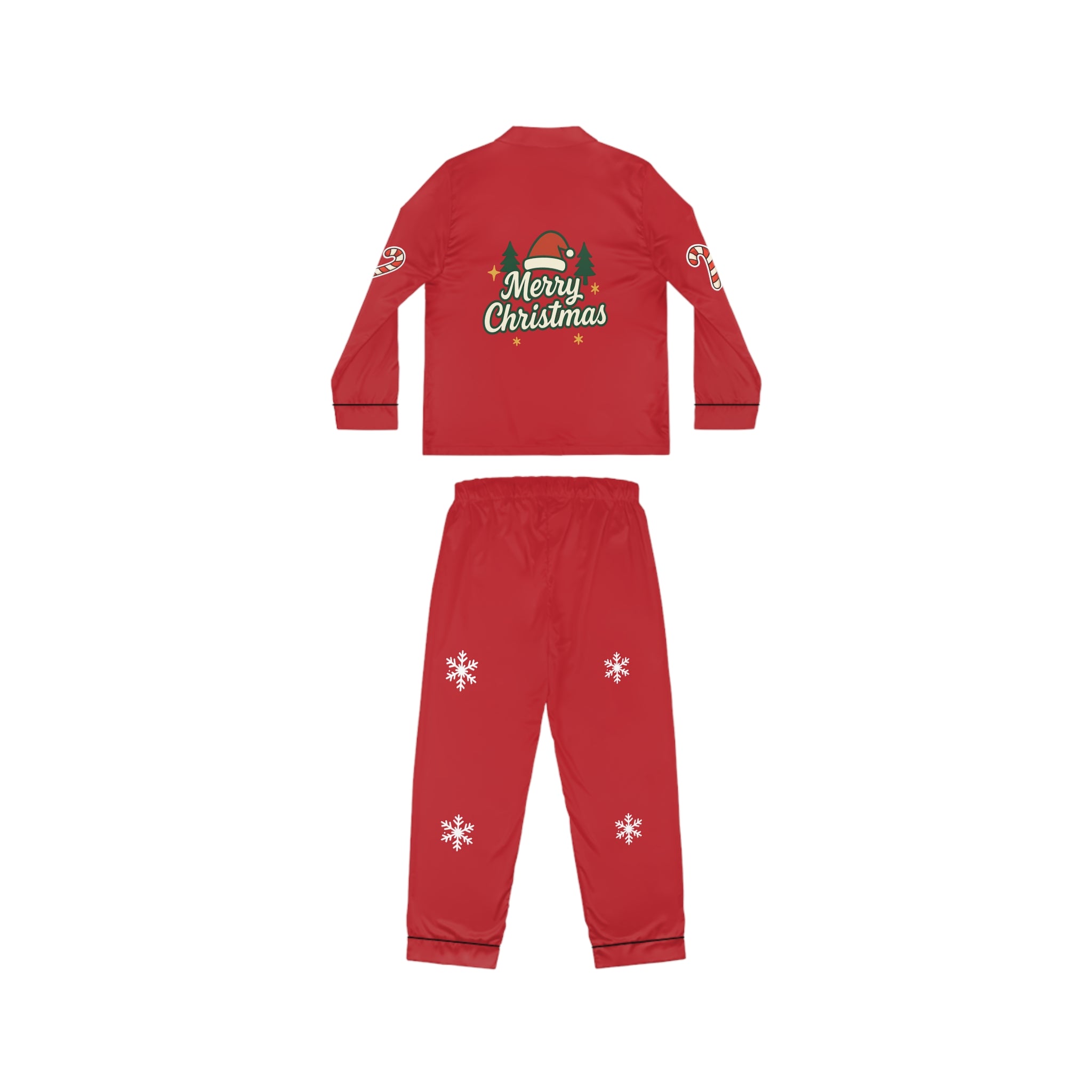 Women's Red Christmas Satin Pajama Set — Cute Holiday Print AOP