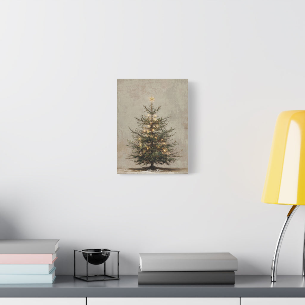 Vintage Christmas Tree Canvas Wall Art – Stretched Matte Holiday Canvas