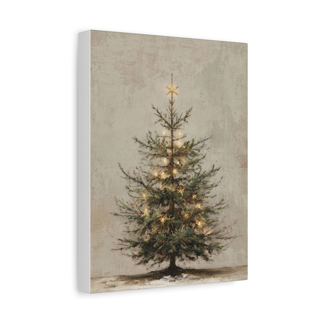Vintage Christmas Tree Canvas Wall Art – Stretched Matte Holiday Canvas