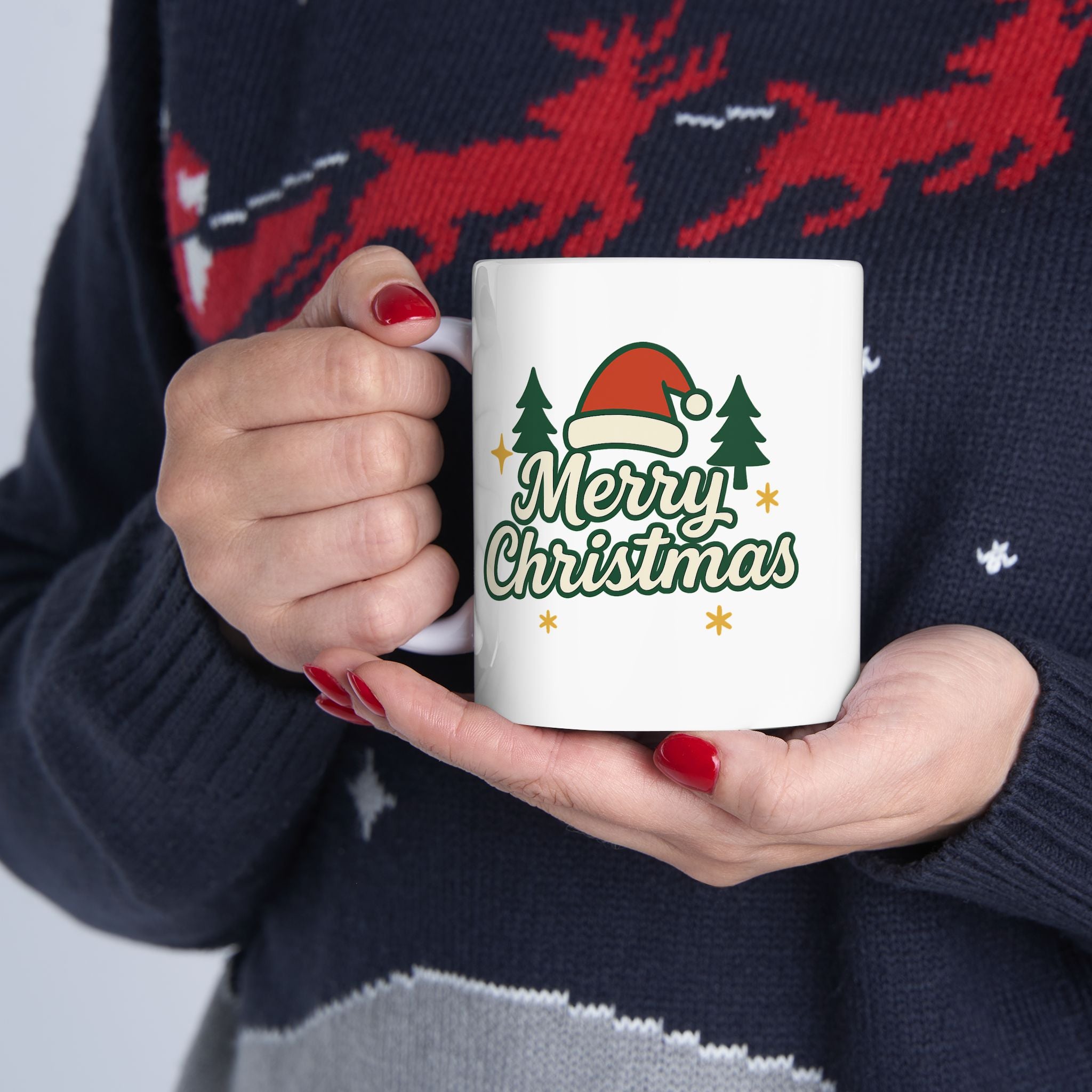 Merry Christmas Ceramic Mug – Cute Christmas Tree Holiday Coffee Cup | Perfect Winter Gift