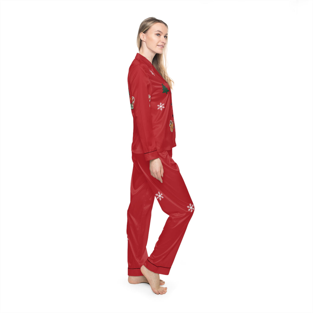 Women's Red Christmas Satin Pajama Set — Cute Holiday Print AOP