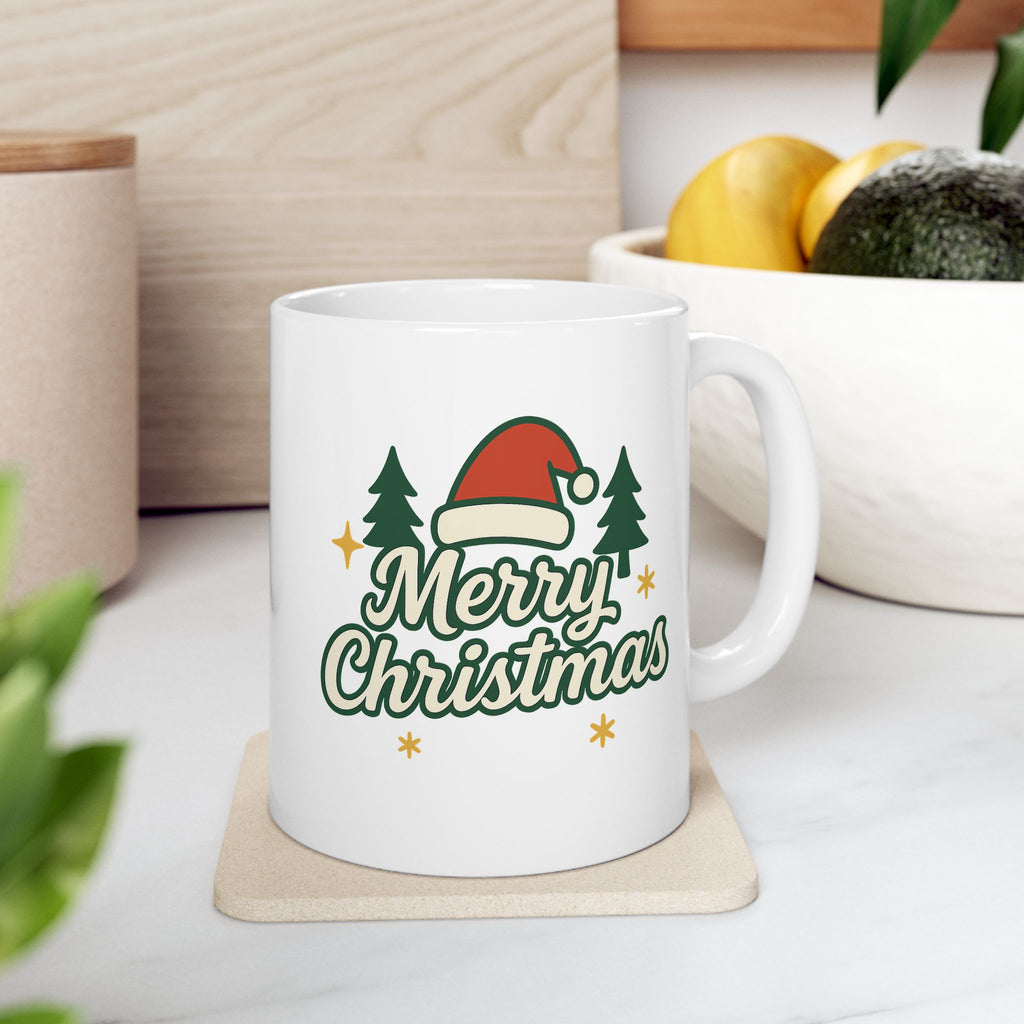 Merry Christmas Ceramic Mug – Cute Christmas Tree Holiday Coffee Cup | Perfect Winter Gift